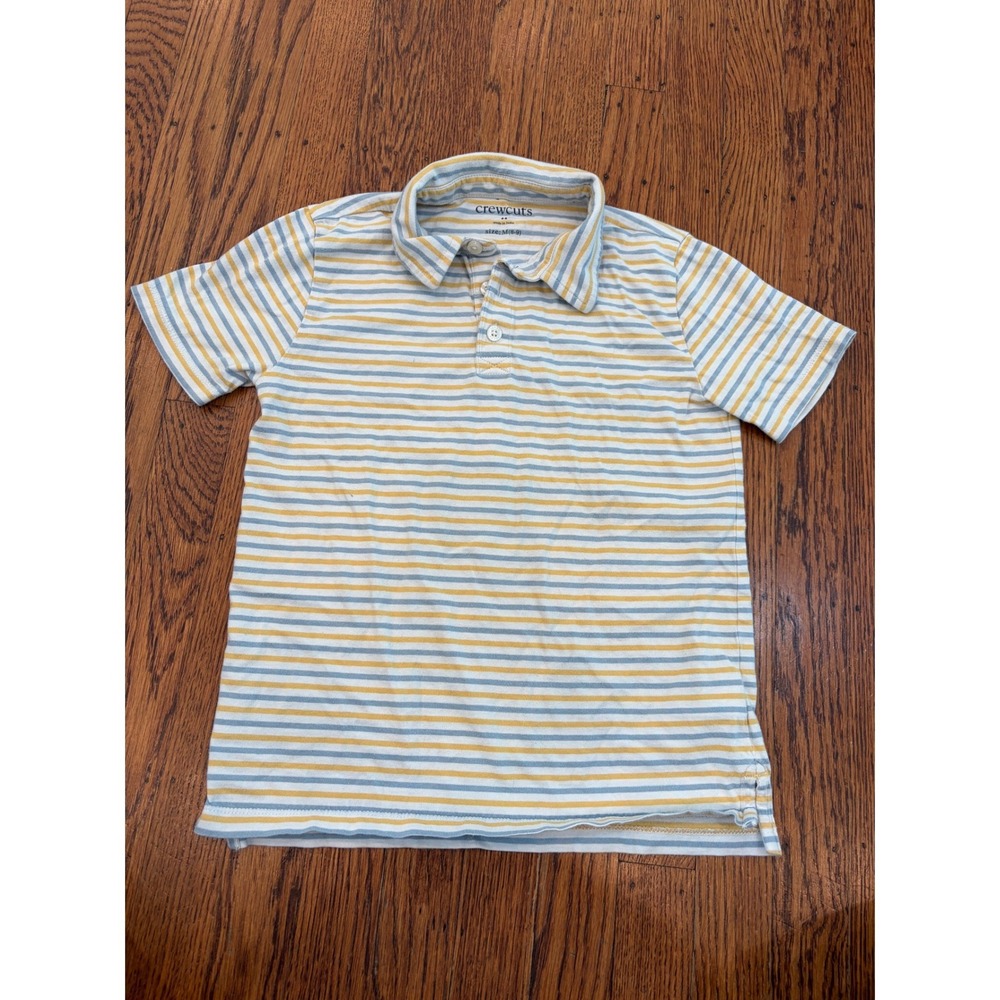 Crewcuts Boys Blue Yellow Striped Cotton Jersey Polo Shirt Size M 8-9